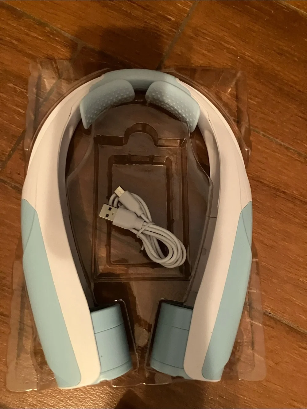 Rechargeable Neck Fan in Light Blue